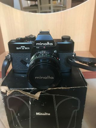 Vintage Black Minolta SRT 201 Camera MD Rokkor - X 1:1.  7 50mm lens,  Accessories 3