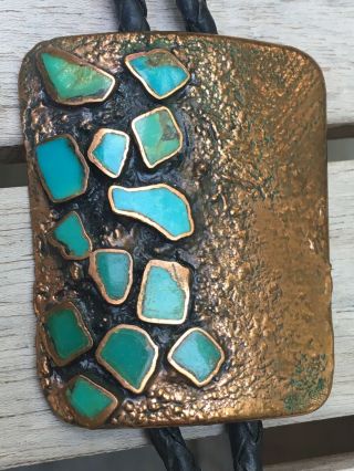 Vintage Bell Trading Post Turquoise Copper Bolo Tie Slide