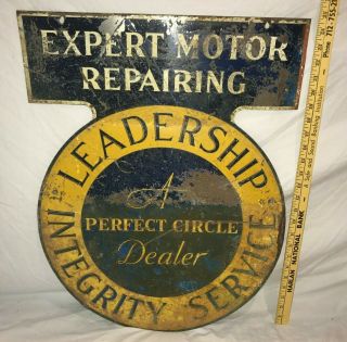 Antique Perfect Circle Tin Litho Sign Vintage Gas Oil Car Auto Service Station