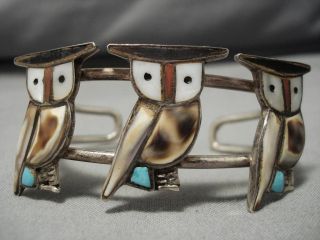 Detailed Vintage Navajo Zuni Turquoise Coral Sterling Silver Inlaid Bracelet