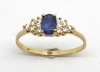 Large 9ct Yellow Gold And Sapphire Cz Engagement Ring Arts And Crafts Size T 1/2