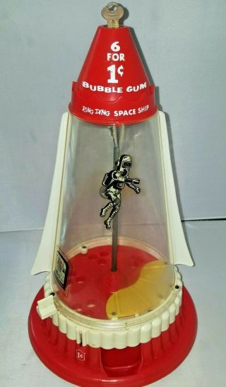 Vtg Ring Ding Spaceship 1 Cent Bubble Gum Machine With Key Brillion Wisconsin