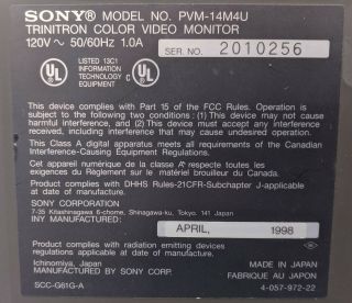 Sony PVM - 14M4U Trinitron Color CRT Monitor Retro Gaming Vintage 6