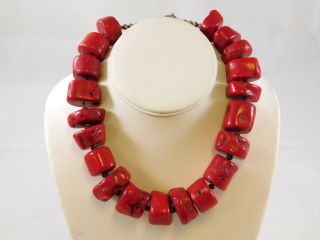 Vintage Oxblood Red Dyed Coral Necklace Statement Jewelry Heavy Approx 331 Grams
