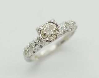 Antique 14k White Gold 0.  81ct Old Mine Cut Diamond Engagement Ring