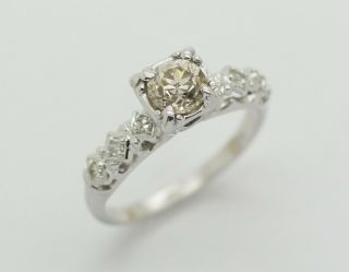 Antique 14k White Gold 0.  81ct Old Mine Cut Diamond Engagement Ring 2