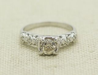 Antique 14k White Gold 0.  81ct Old Mine Cut Diamond Engagement Ring 3