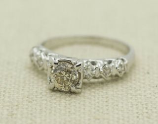 Antique 14k White Gold 0.  81ct Old Mine Cut Diamond Engagement Ring 4