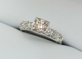 Antique 14k White Gold 0.  81ct Old Mine Cut Diamond Engagement Ring 5