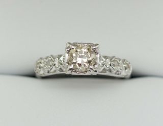Antique 14k White Gold 0.  81ct Old Mine Cut Diamond Engagement Ring 6