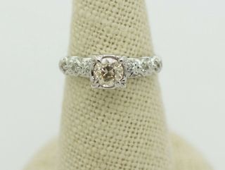 Antique 14k White Gold 0.  81ct Old Mine Cut Diamond Engagement Ring 7
