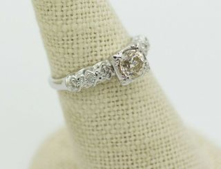 Antique 14k White Gold 0.  81ct Old Mine Cut Diamond Engagement Ring 8