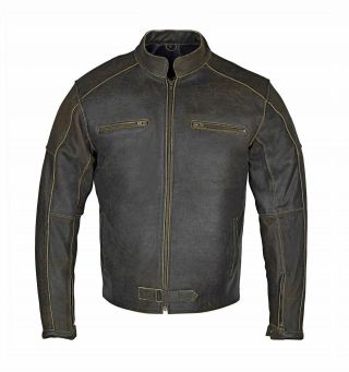 Vintage Motorcycle Distressed Leather Bikers Rustic Black Jacket