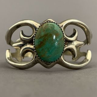 Mae Bia Vintage Navajo Sterling Silver Green Turquoise Cuff Bracelet