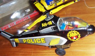 Vintage Tin Litho Friction Police Helicopter Toy 8,  5 " Japan 60s