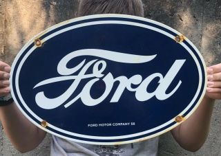 Vintage Ford Porcelain Sign Steel Gas Oil Tough Truck Parts