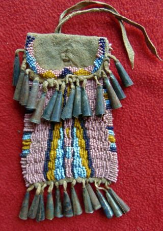 Antique Native American Arapaho Beaded Strike - A - Lite Bag From Ranch Estate
