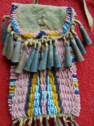 ANTIQUE NATIVE AMERICAN ARAPAHO BEADED STRIKE - A - LITE BAG FROM RANCH ESTATE 2