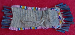 ANTIQUE NATIVE AMERICAN ARAPAHO BEADED STRIKE - A - LITE BAG FROM RANCH ESTATE 4