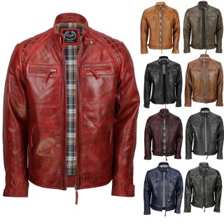 Mens Real Leather Washed Brown Black Vintage Zipped Smart Casual Biker Jacket