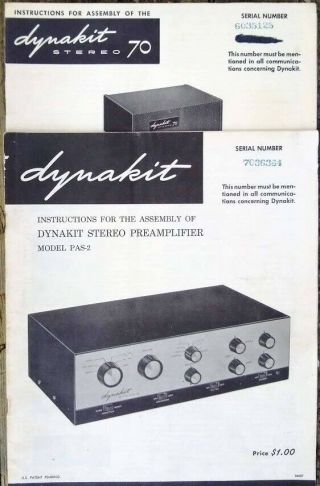 Vintage Dynaco Dynakit Stereo 70 Tube Amplifier,  Pre - Amp PAS - 2,  Instructions 3