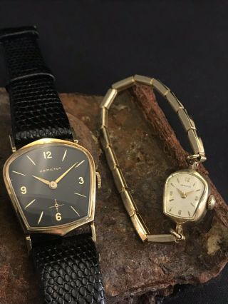 Vintage Pair 1959 Hamilton Valiant His & Her Asymmetrical Watches Ex