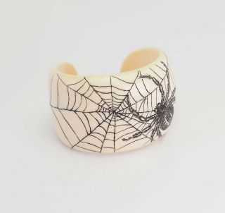 Jessica Kagan Cushman Vintage White Etched Spider Web Cuff Bracelet