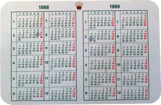 Rolex 1988 1989 Vintage Rare Calendar Card Daytona Explorer Submariner Gmt