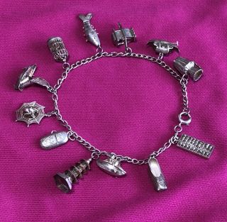 Antique Chinese Export Silver Bracelet 12 Charms 2