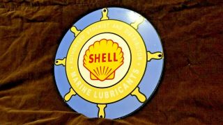 Vintage Shell Outboard Lubricants Porcelain Gas Oil Service Station Pump Sign