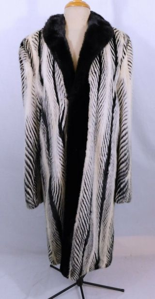 Vintage Luxury Black White Real Mink Zebra Striped Fur Stroller Coat L