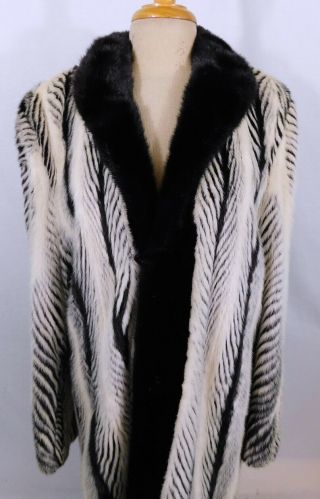 Vintage Luxury Black White Real Mink Zebra Striped Fur Stroller Coat L 2
