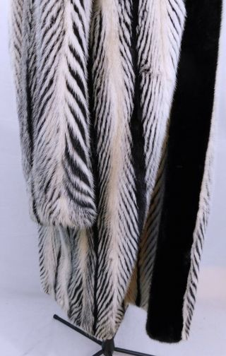 Vintage Luxury Black White Real Mink Zebra Striped Fur Stroller Coat L 4