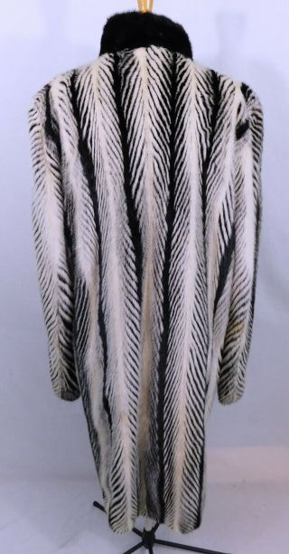 Vintage Luxury Black White Real Mink Zebra Striped Fur Stroller Coat L 5