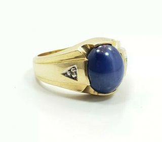 Great Vintage Large 10k Yellow Gold Blue Star Sapphire Mens Ring Size 10