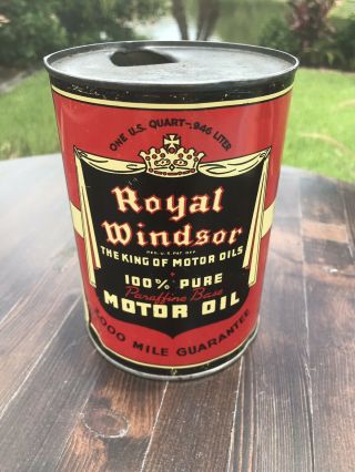 Vintage Royal Windsor Motor Oil Quart Metal Can One Qt.  Not Gallon.