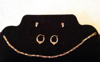 Vintage Landstrom’s 10k “black Hills Gold” Grape Leaf Bracelet,  2 Pr Earrings