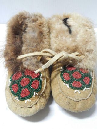 1930s Vintage Cree Indian Beaded Moccasins - Size,  -