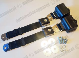 2 Point Retractable Medallion Button Black Seat Belts Classic Vintage Resto Kit