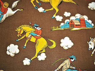 Vintage Cowboy Old West Barn Bronco Mid Century Cotton Fabric Curtains Panels