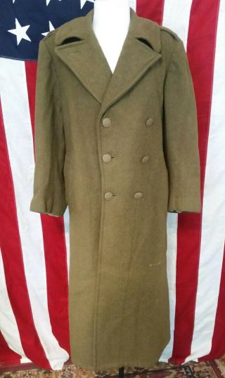 Ww2 Us Army M - 1939 Wool Overcoat Roll Collar " Trench Coat " Size 38l