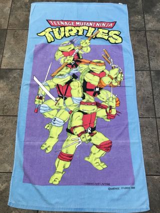 Rare Vtg 1988 Tmnt Teenage Mutant Ninja Turtles Collectible Beach/bath Towel Htf