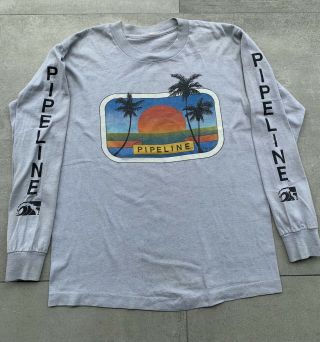 Vintage Pipeline 1980s Surf T Shirt Sunset Long Sleeve Surfing S 1982