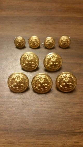 Vintage Wwll Us Navy Military - Nine Brass Buttons - (5) 15/16” & (4) 5/8 "