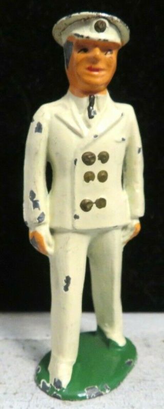 Barclay Lead Toy Soldier Naval Officer Short Stride Rare Tin Top Cap B - 054