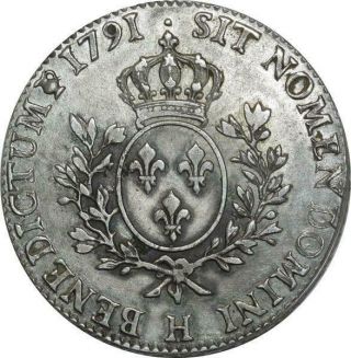 O1537 Rare Ecu Louis Xvi 1790 H La Rochelle Argent Silver