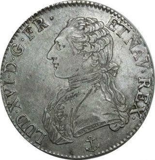 O1537 RARE Ecu Louis XVI 1790 H La Rochelle Argent Silver 2