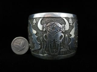 Vintage Navajo Bracelet - Sterling Silver - Storyteller Wide Cuff