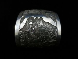 Vintage Navajo Bracelet - Sterling Silver - Storyteller Wide Cuff 3