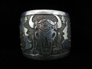 Vintage Navajo Bracelet - Sterling Silver - Storyteller Wide Cuff 5